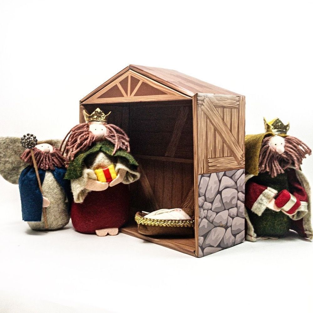 Felted Plush Nativity Crèche 5 Pieces Christmas Decor - Picture 5 of 14